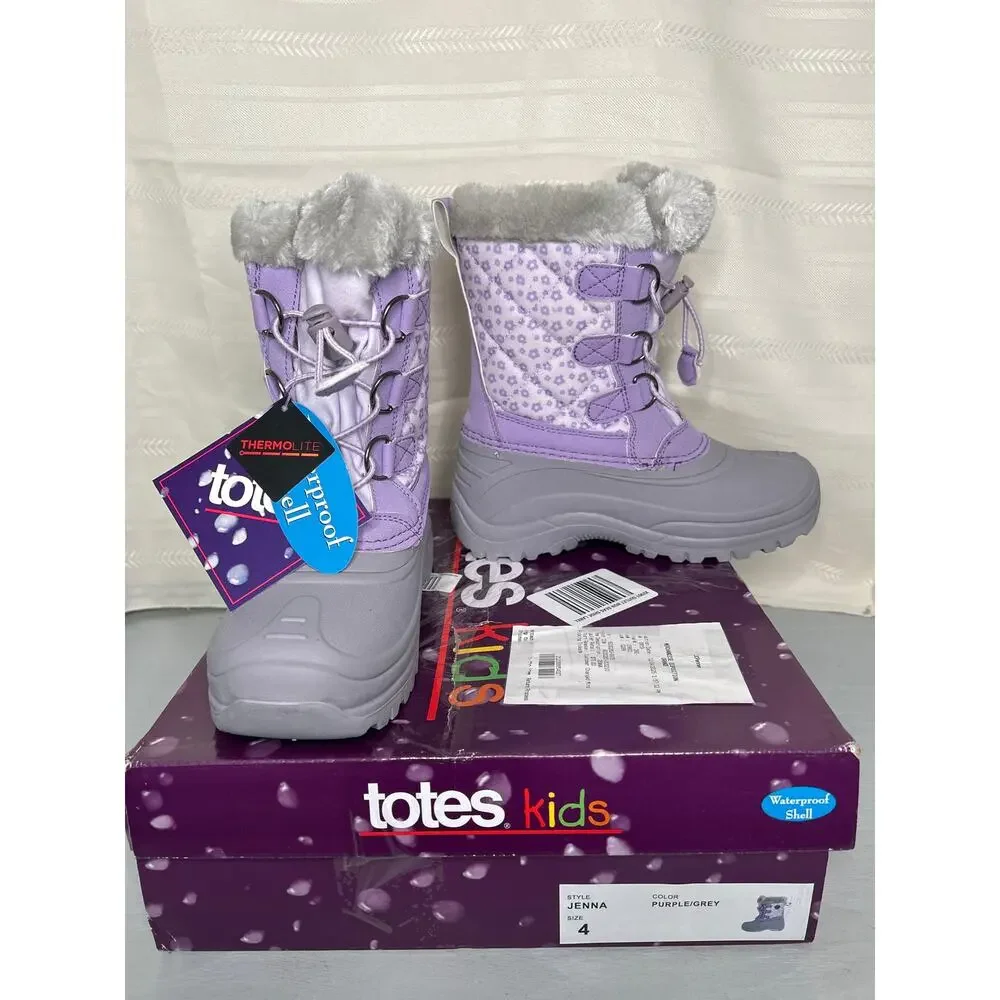 Totes Jenna Waterproof Insulated Winter Boots Purple/Grey Girls Size 4